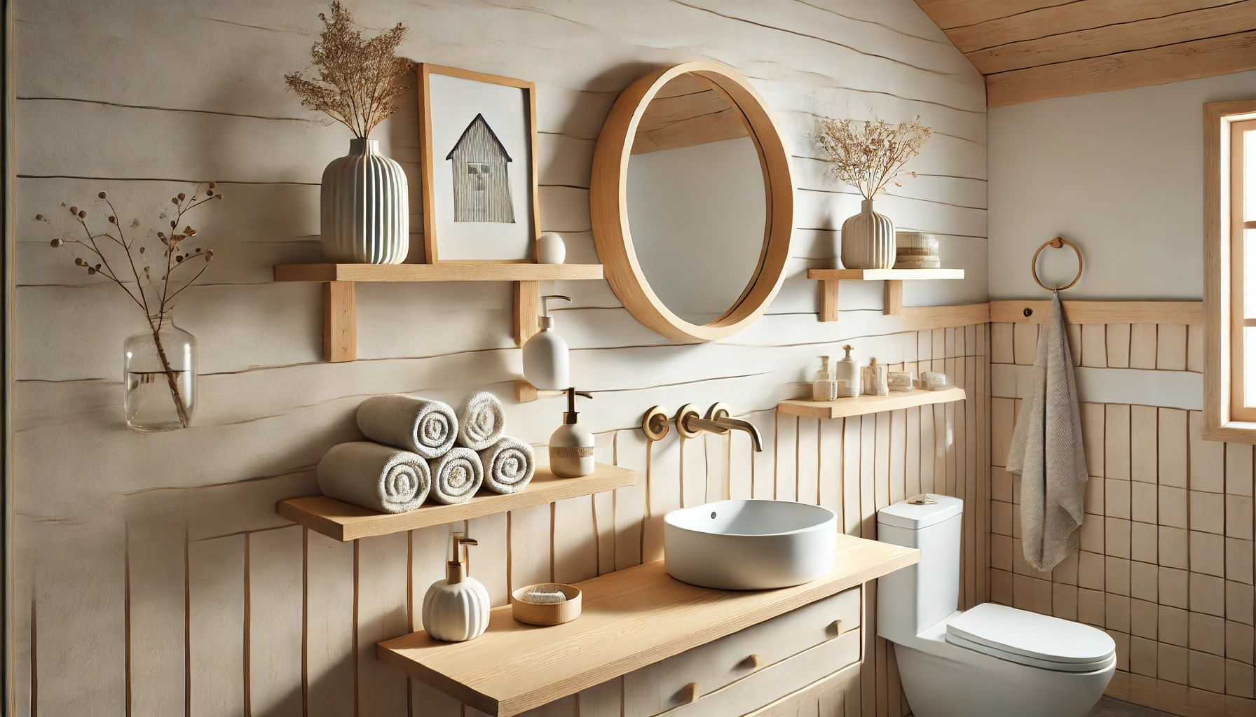 Badezimmer Holzregal wandmontiert