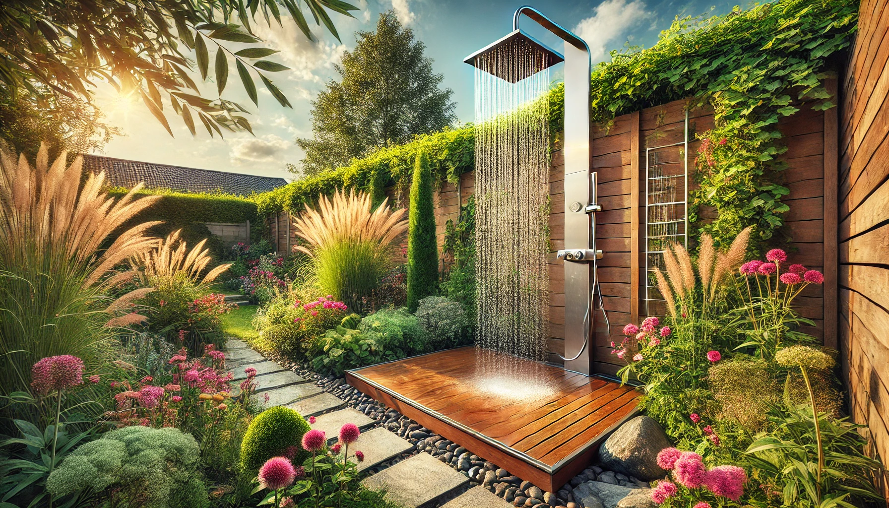 Wooden garden shower